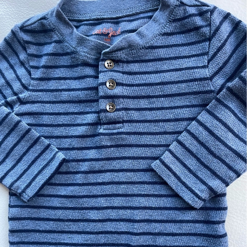 4/$21💥Waffle Knit Thermal Henley Shirt, Unisex, Blue & Navy Stripes, Long Sleeve